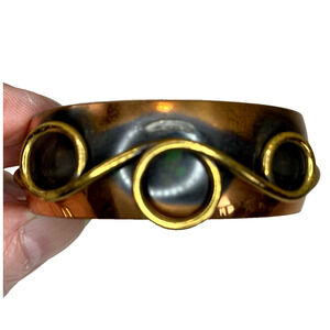 Vintage Modernist Mid Century Copper Cuff Bracelet Marked Genuine Copper